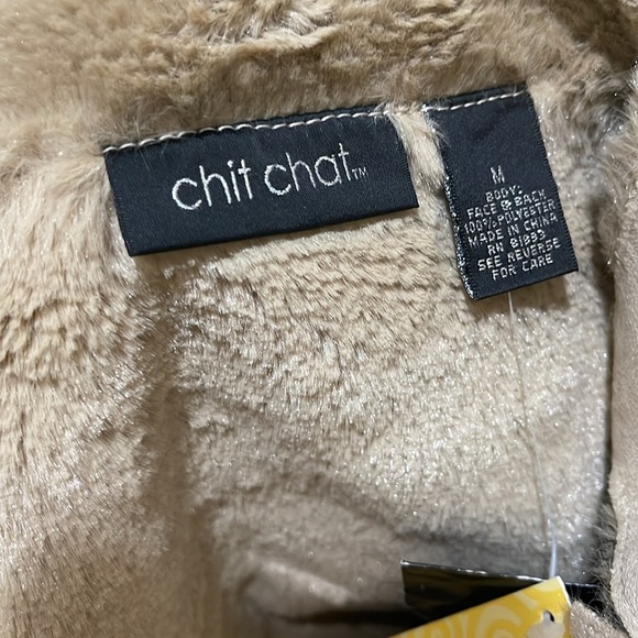 CHIT CHAT Faux Suede Fur Jeweled Jacket Coat Medium - Picture 13 of 13